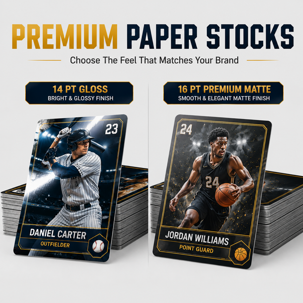 Stack of custom printed 2.5x3.5 collectors trading cards in full color