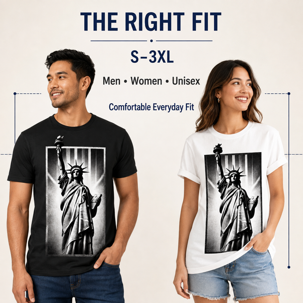 Men’s, women’s, and unisex custom printed T-shirts available in sizes S through 3XL