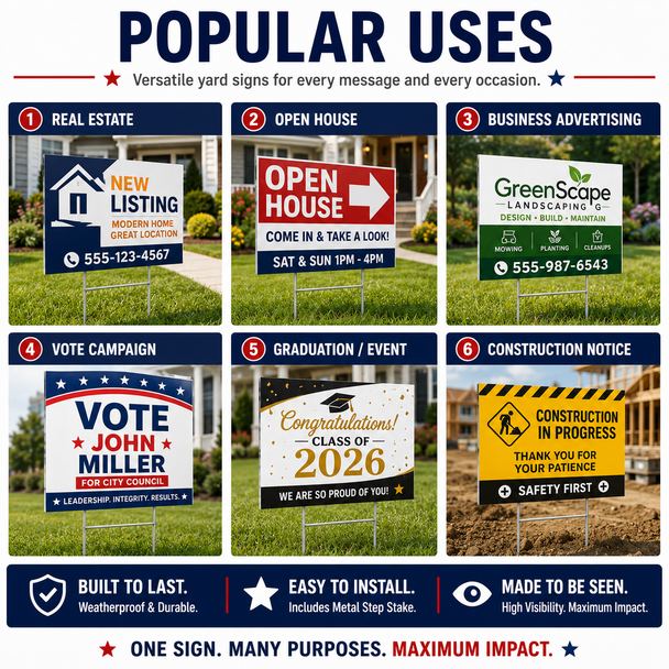 Custom Print Yard Sign. custom yard signs, yard sign printing, outdoor yard signs, corrugated plastic signs, H-stake signs, promotional signs, business yard signs, custom lawn signs, event signs, graduation yard signs, political signs, advertising signs, personalized signs, custom printed signage.