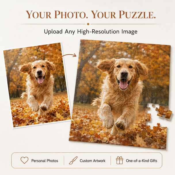 Golden retriever photograph transformed into a personalized custom photo puzzle.