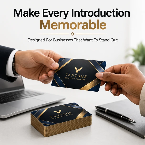 Detailed colorful metallic gradients on custom printed Akuafoil business card