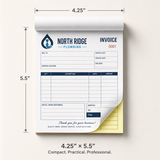 Close up of consecutive red numbering on compact quarter page carbonless receipt pad