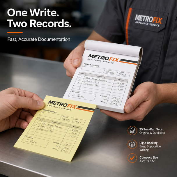 Custom 2-part carbonless NCR notepad 4.25 x 5.5 with white and yellow sheets