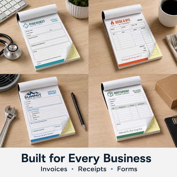 Custom 2-part carbonless NCR notepad 4.25 x 5.5 with white and yellow sheets