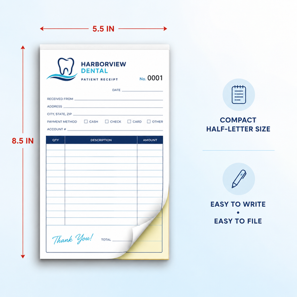 Custom 2-part carbonless NCR notepad 5.5 x 8.5 with white and yellow sheets