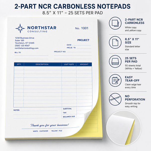 Close up of sequential red numbering on compact half page carbonless receipt pad