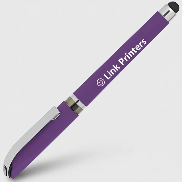 Soft touch rubberized stylus tip on custom promotional gel pen for tablets