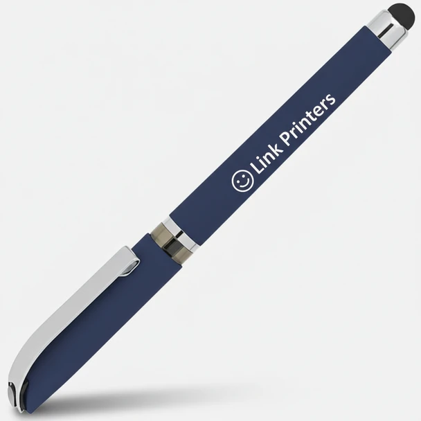 Soft touch rubberized stylus tip on custom promotional gel pen for tablets