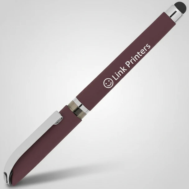 Soft touch rubberized stylus tip on custom promotional gel pen for tablets