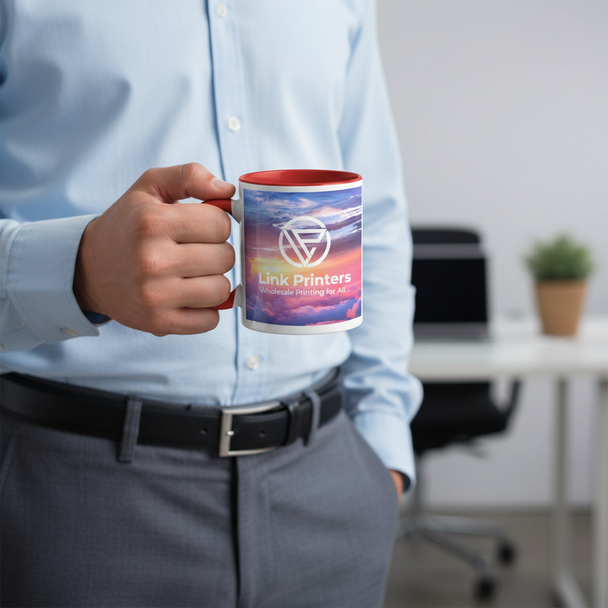 Full Color Print Ceramic Mug, Color Handle - 11 oz
