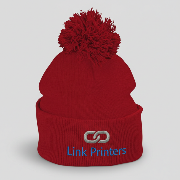 Pom Pom Knit Embroidered Winter Hat