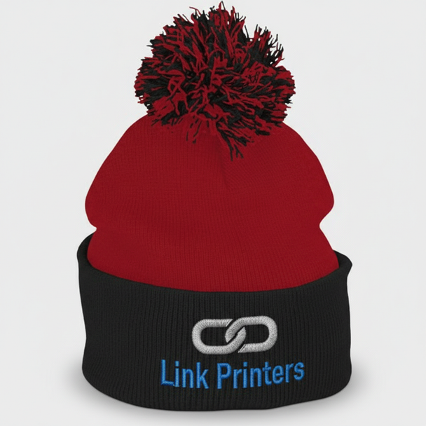 Pom Pom Knit Embroidered Winter Hat
