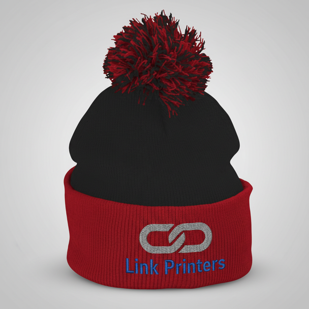 Pom Pom Knit Embroidered Winter Hat