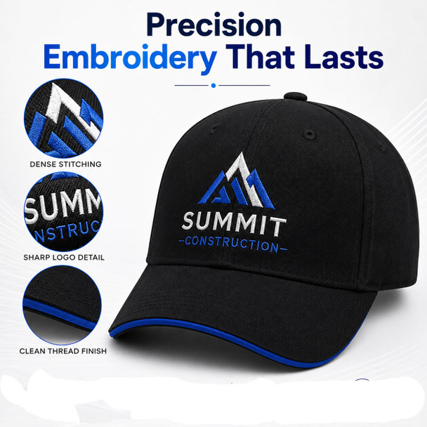 Black organic cotton cap highlighting dense stitching, sharp logo detail, and clean embroidery.