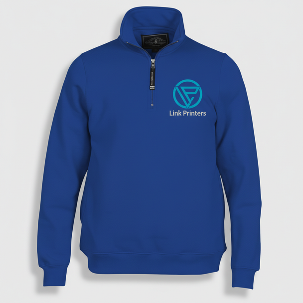 Men’s SummitShield quarter-zip fleece sweatshirt with stand-up collar, side pockets, rib-knit cuffs and waistband, and custom left chest embroidery.