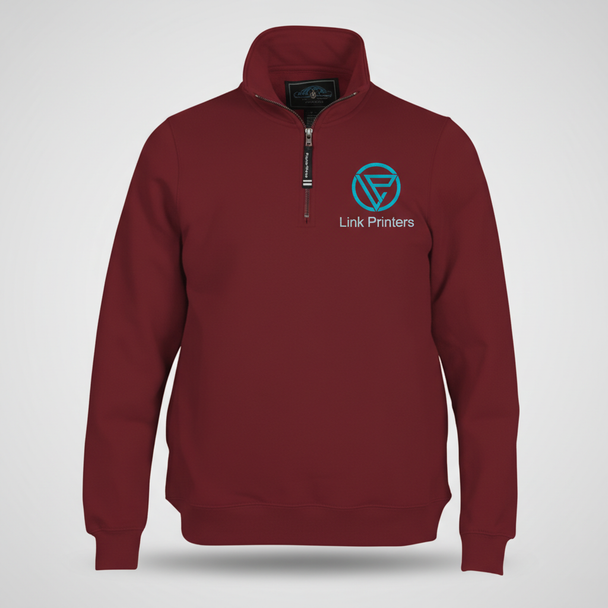 Men’s SummitShield quarter-zip fleece sweatshirt with stand-up collar, side pockets, rib-knit cuffs and waistband, and custom left chest embroidery.