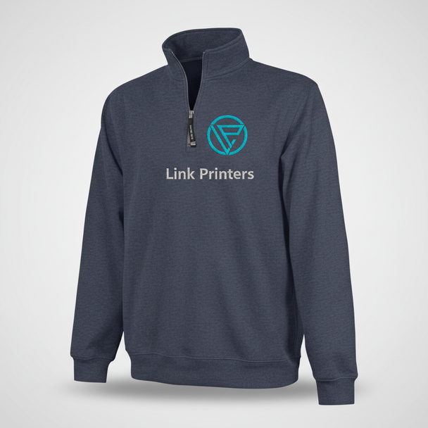 Men’s SummitShield quarter-zip fleece sweatshirt with stand-up collar, side pockets, rib-knit cuffs and waistband, and custom left chest embroidery.
