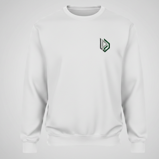 EverSoft crewneck fleece sweatshirt with ribbed collar and custom chest embroidery on soft pill-resistant cotton polyester fabric.