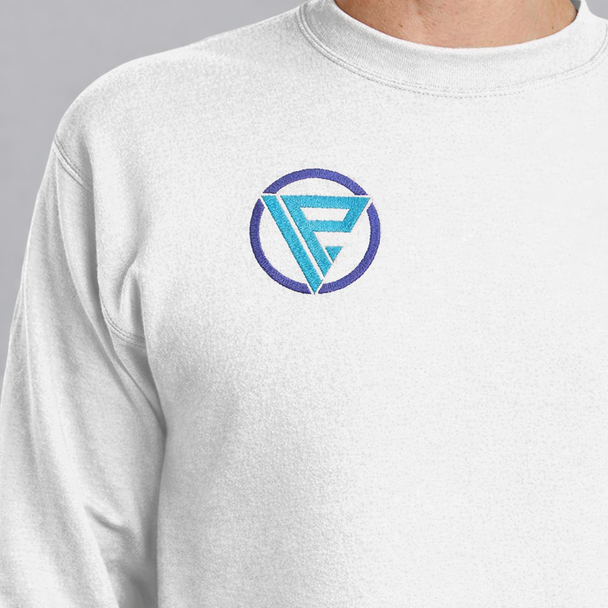 EverSoft crewneck fleece sweatshirt with ribbed collar and custom chest embroidery on soft pill-resistant cotton polyester fabric.