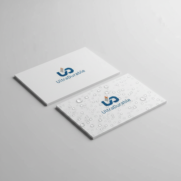 Waterproof synthetic business cards printed on durable 16pt tear-resistant stock designed to withstand moisture and heavy use.