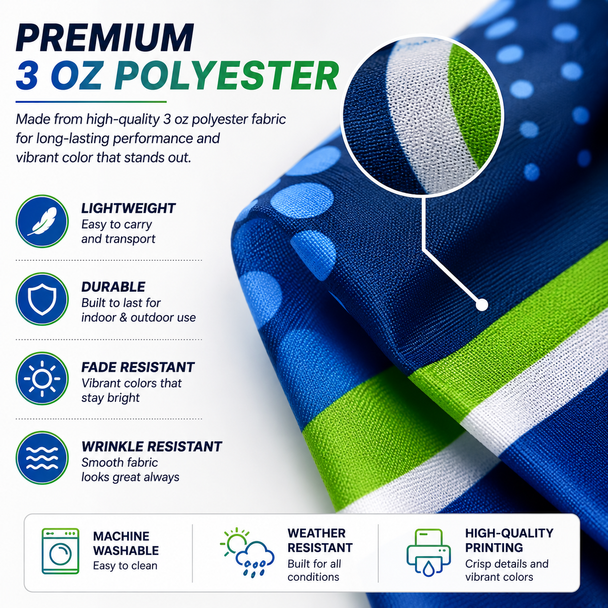 Weather-resistant custom teardrop flag banner made from durable polyester fabric.