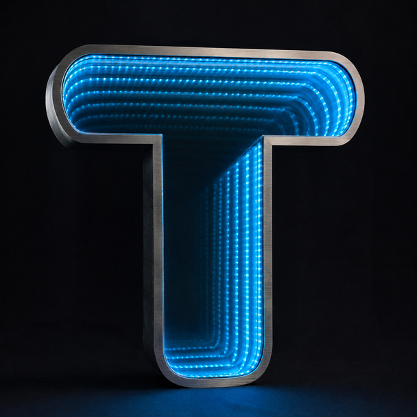 Custom infinity mirror LED channel letter with illuminated 3D acrylic layers