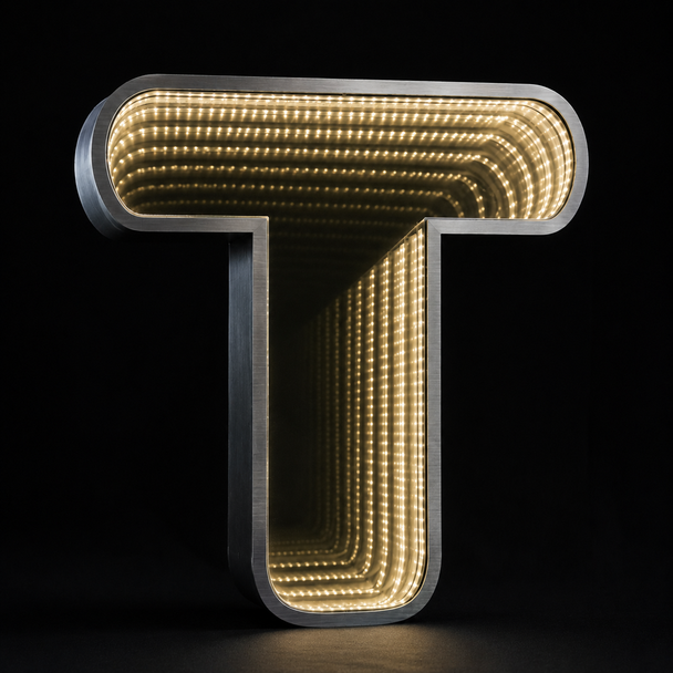 Custom infinity mirror LED channel letter with illuminated 3D acrylic layers