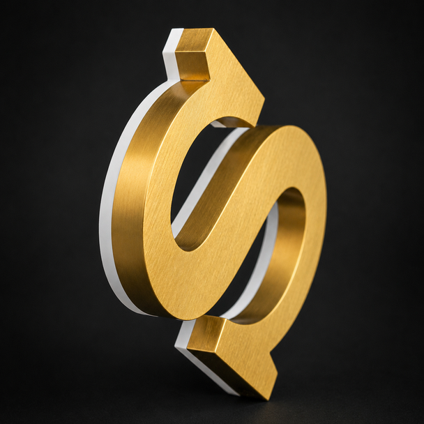Custom brushed gold stainless steel LED backlit channel letter sign
