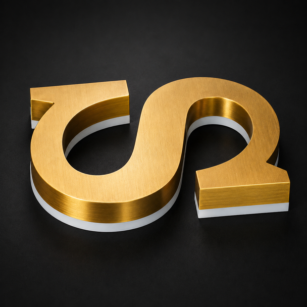 Custom brushed gold stainless steel LED backlit channel letter sign