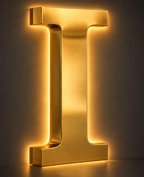 gold mirror stainless steel LED backlit channel letter sign