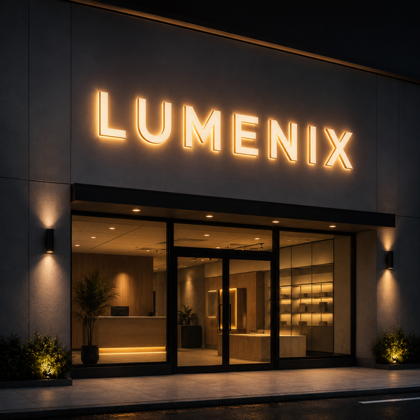 Front and rear halo illumination on custom 6D dual lit channel letters at night