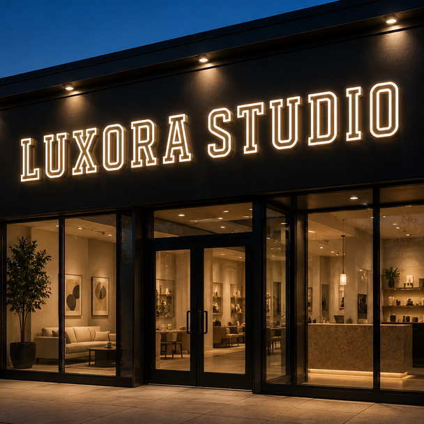 Vibrant face lit neon illumination on stainless steel channel letters at night
