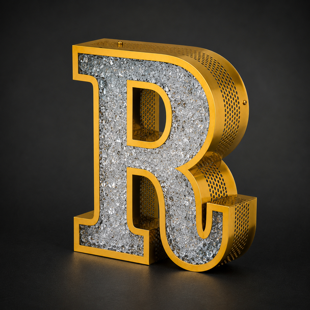 Luxury gold mirror stainless steel channel letter with crystal diamond acrylic face