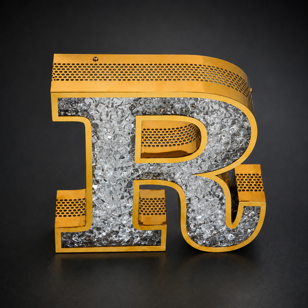 Luxury gold mirror stainless steel channel letter with crystal diamond acrylic face