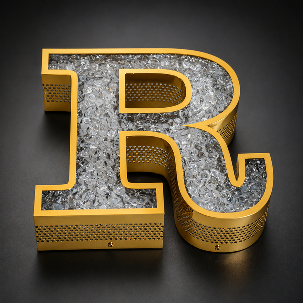 Luxury gold mirror stainless steel channel letter with crystal diamond acrylic face