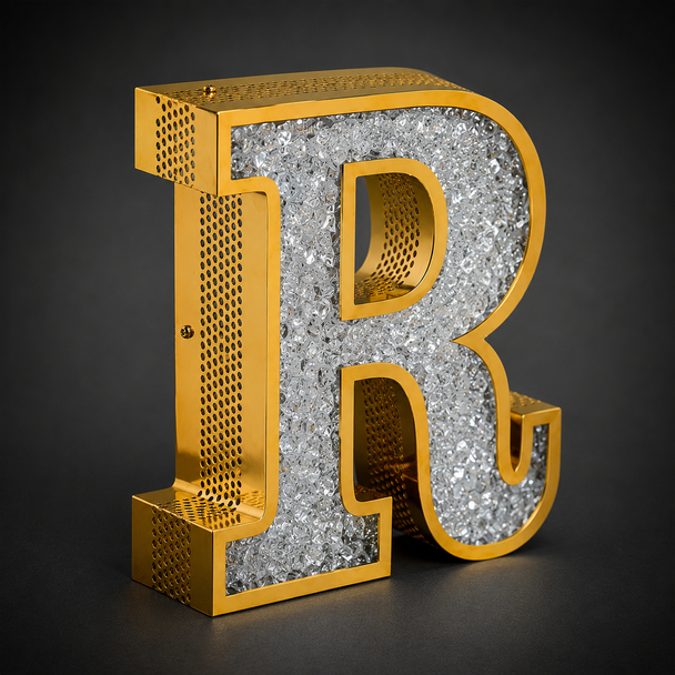 Luxury gold mirror stainless steel channel letter with crystal diamond acrylic face