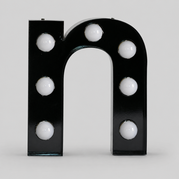 Custom black gloss open face stainless steel marquee channel letter sign with exposed bulbs