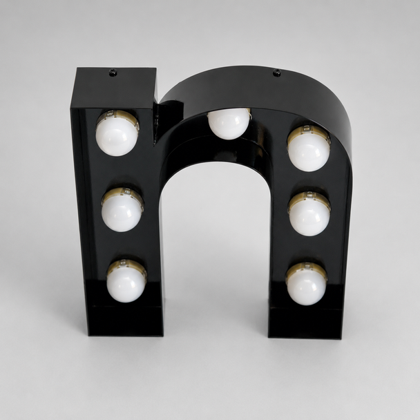 Custom black gloss open face stainless steel marquee channel letter sign with exposed bulbs