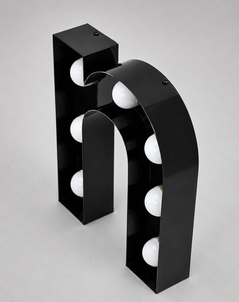 Custom black gloss open face stainless steel marquee channel letter sign with exposed bulbs