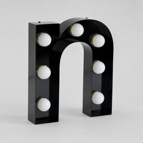 Custom black gloss open face stainless steel marquee channel letter sign with exposed bulbs