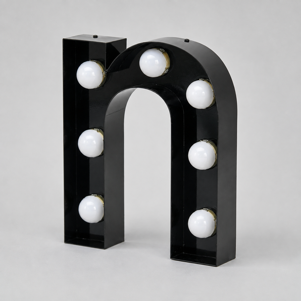 Custom black gloss open face stainless steel marquee channel letter sign with exposed bulbs