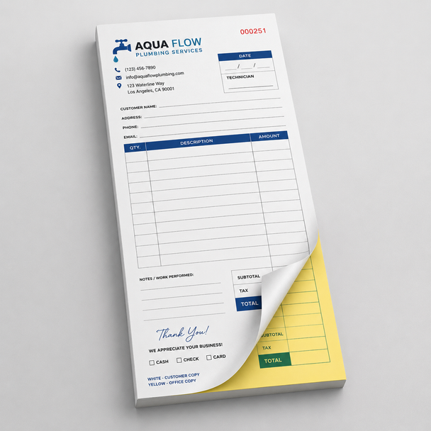 Custom 2-part carbonless NCR notepad 3.66 x 8.5 with white and yellow sheets