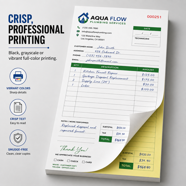 Heavy brown chipboard backing and glued top binding on 3.66 x 8.5 NCR pad