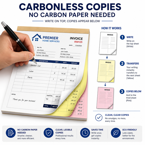 2-part white yellow and 3-part white yellow pink carbonless receipt book sets