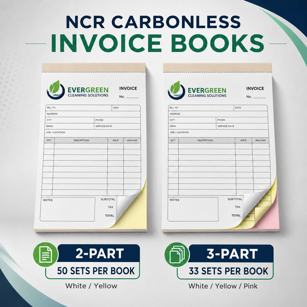 Custom 8.5 x 11 full color carbonless NCR invoice book with wrap around cover