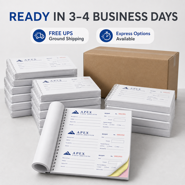 3 receipts per page layout with perforated customer slips and bound audit stubs