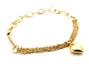 18K Two Chain Heart Bracelet