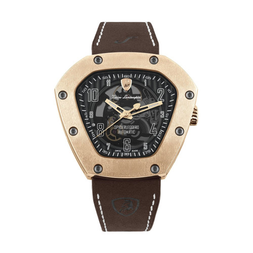 Tonino Lamborghini Men's 'SPYDERLEGGERO' Skeleton Dial Brown Leather Strap Automatic Watch TLF-T06-5