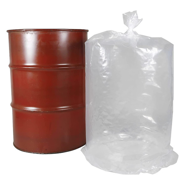 Pack of 100 Clear Drum Liners 38 x 56. Cylindrical Shaped Liners 38x56. Thickness 4 mil. 55 Gallon Low Density Polyethylene Bags for Open Head; Steel or Plastic Drums. Leak Resistant.