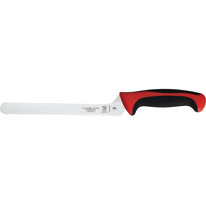 Mercer Culinary M22418RD Millennia Offset Bread Knife, 8", Red Handle